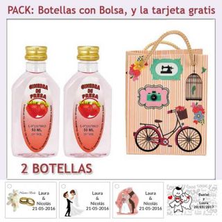 2 Botellitas de Ginebra de Fresa con bolsa “fashion con bicicleta” y tarjeta