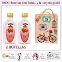 2 Botellitas de Ginebra de Fresa con bolsa “fashion con bicicleta” y tarjeta