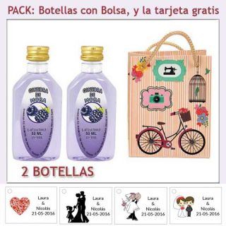2 Botellitas de Ginebra de Mora con bolsa “fashion con bicicleta” y tarjeta
