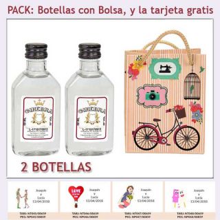 2 Botellitas de Ginebra Blanca con bolsa “fashion con bicicleta” y tarjeta