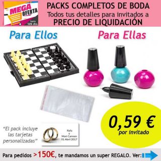 Pack completo “Super-Ahorro” de regalos para invitados (hombres y mujeres), con bolsas y tarjetas