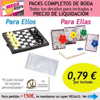 Pack completo “Super-Ahorro” de regalos para invitados (hombres y mujeres), con bolsas y tarjetas