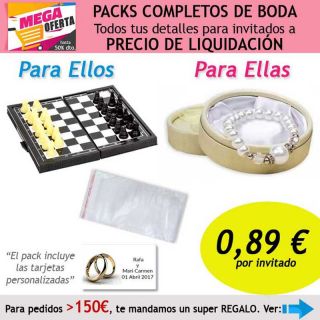 Pack completo “Super-Ahorro” de regalos para invitados (hombres y mujeres), con bolsas y tarjetas