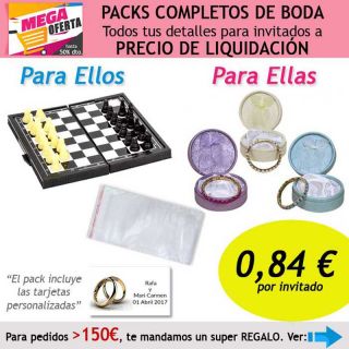 Pack completo “Super-Ahorro” de regalos para invitados (hombres y mujeres), con bolsas y tarjetas
