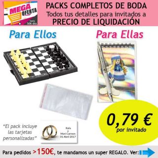 Pack completo “Super-Ahorro” de regalos para invitados (hombres y mujeres), con bolsas y tarjetas