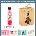 Botellita de Licor de Fresas con Nata con bolsa “bodegón” y tarjeta