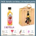 Botellita de Licor de Fresas con Chocolate con bolsa “bodegón” y tarjeta