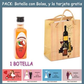 Botellita de Pacharán con bolsa “bodegón” y tarjeta