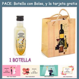 Botellita de Licor de Arroz con Leche con bolsa “bodegón” y tarjeta