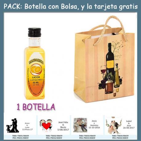 Botellita de Licor de Mandarina con bolsa “bodegón” y tarjeta