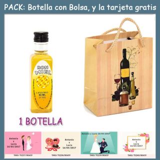 Botellita de Ron Miel con bolsa “bodegón” y tarjeta