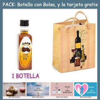 Botellita de Licor de Café con bolsa “bodegón” y tarjeta