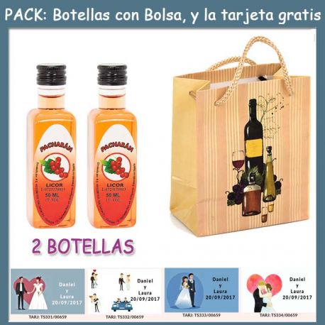 2 Botellitas de Pacharán con bolsa “bodegón” y tarjeta