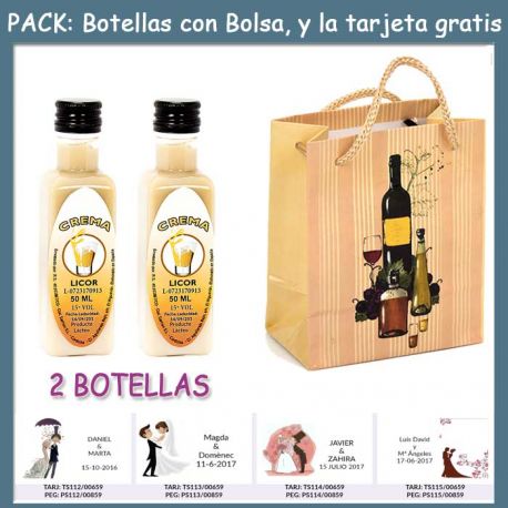2 Botellitas de Licor de Crema con bolsa “bodegón” y tarjeta