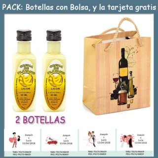2 Botellitas de Licor de Crema de Plátano con bolsa “bodegón” y tarjeta