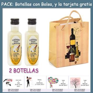 2 Botellitas de Licor de Arroz con Leche con bolsa “bodegón” y tarjeta