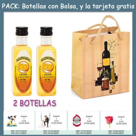2 Botellitas de Licor de Mandarina con bolsa “bodegón” y tarjeta