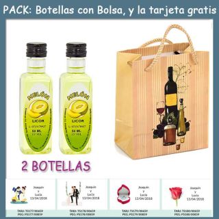 2 Botellitas de Licor de Melón con bolsa “bodegón” y tarjeta
