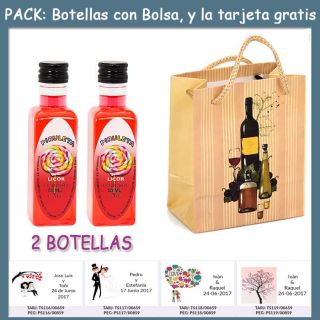 2 Botellitas de Licor de Piruleta con bolsa “bodegón” y tarjeta