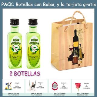 2 Botellitas de Licor de Finas Hierbas con bolsa “bodegón” y tarjeta