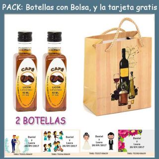 2 Botellitas de Licor de Café con bolsa “bodegón” y tarjeta