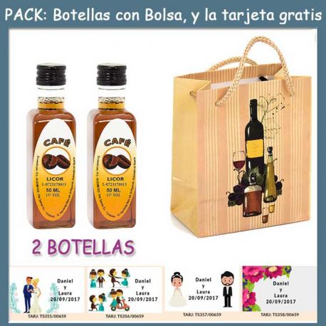 2 Botellitas de Licor de Café con bolsa “bodegón” y tarjeta