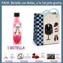 Botellita de Licor de Fresas con Nata con bolsa “charlestón” y tarjeta