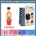 Botellita de Pacharán con bolsa “charlestón” y tarjeta