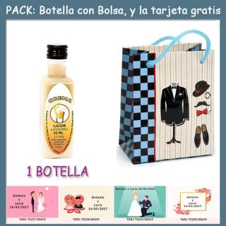 Botellita de Licor de Crema con bolsa “charlestón” y tarjeta
