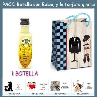 Botellita de Licor de Crema de Plátano con bolsa “charlestón” y tarjeta