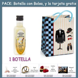 Botellita de Licor de Arroz con Leche con bolsa “charlestón” y tarjeta