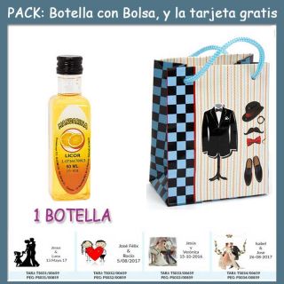 Botellita de Licor de Mandarina con bolsa “charlestón” y tarjeta
