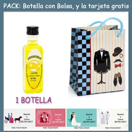 Botellita de Limoncielo con bolsa “charlestón” y tarjeta