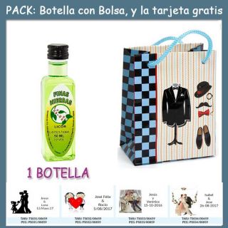 Botellita de Licor de Finas Hierbas con bolsa “charlestón” y tarjeta