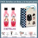2 Botellitas de Licor de Fresas con Nata con bolsa “charlestón” y tarjeta
