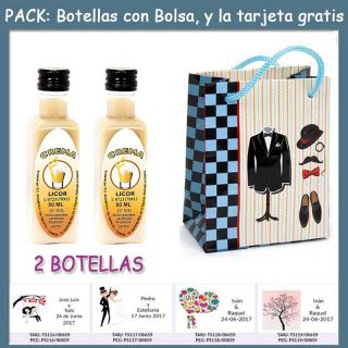 2 Botellitas de Licor de Crema con bolsa “charlestón” y tarjeta