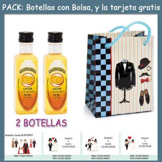 2 Botellitas de Licor de Mandarina con bolsa “charlestón” y tarjeta