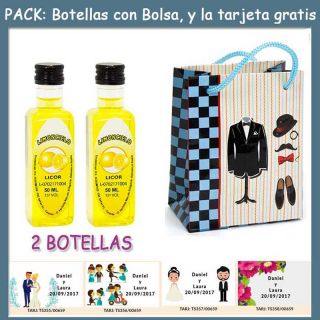 2 Botellitas de Limoncielo con bolsa “charlestón” y tarjeta
