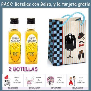 2 Botellitas de Ron Miel con bolsa “charlestón” y tarjeta
