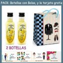 2 Botellitas de Licor Crema de Limóncon bolsa “charlestón” y tarjeta