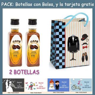 2 Botellitas de Licor de Café con bolsa “charlestón” y tarjeta