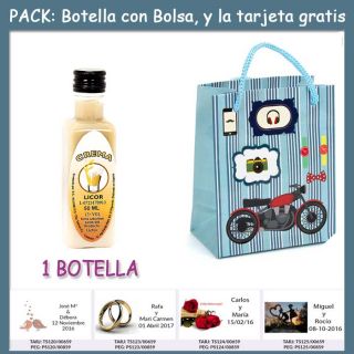 Botellita de Licor de Crema con bolsa “con moto roja” y tarjeta