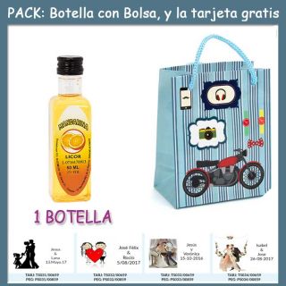 Botellita de Licor de Mandarina con bolsa “con moto roja” y tarjeta