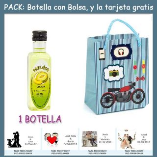 Botellita de Licor de Melón con bolsa “con moto roja” y tarjeta