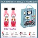 2 Botellitas de Licor de Fresas con Nata con bolsa “con moto roja” y tarjeta