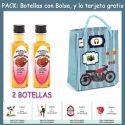 2 Botellitas de Licor de Fresas con Chocolate con bolsa “con moto roja” y tarjeta