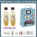 2 Botellitas de Licor de Arroz con Leche con bolsa “con moto roja” y tarjeta