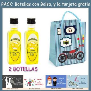2 Botellitas de Limoncielo con bolsa “con moto roja” y tarjeta
