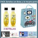 2 Botellitas de Licor Crema de Limóncon bolsa “con moto roja” y tarjeta