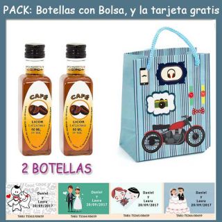 2 Botellitas de Licor de Café con bolsa “con moto roja” y tarjeta
